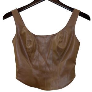 Abercrombie & Fitch Vegan Leather Corset Scoop Neck Tank Top Camel Extra Small